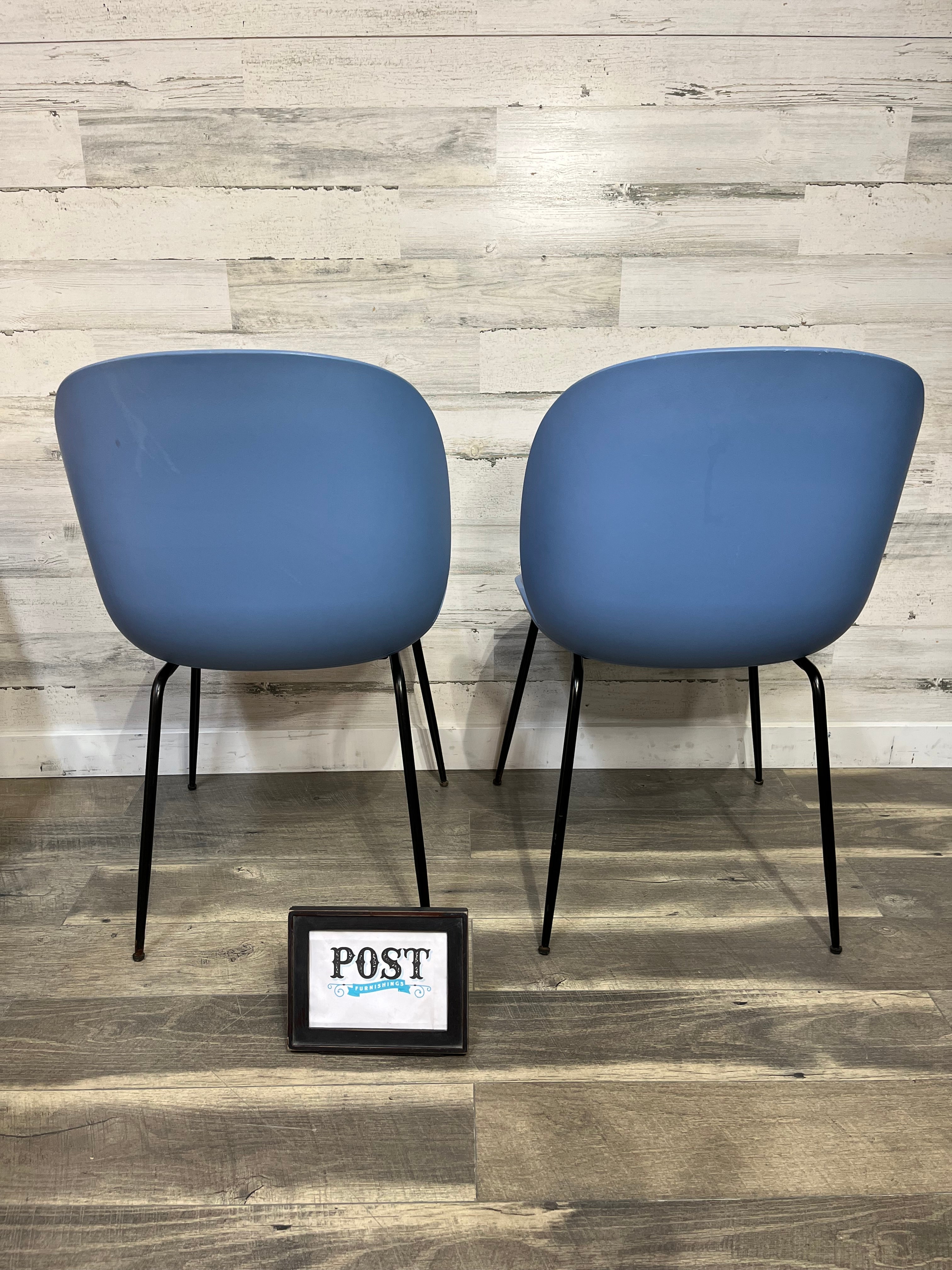 Set Of Two Blue Modern Beetle Chairs