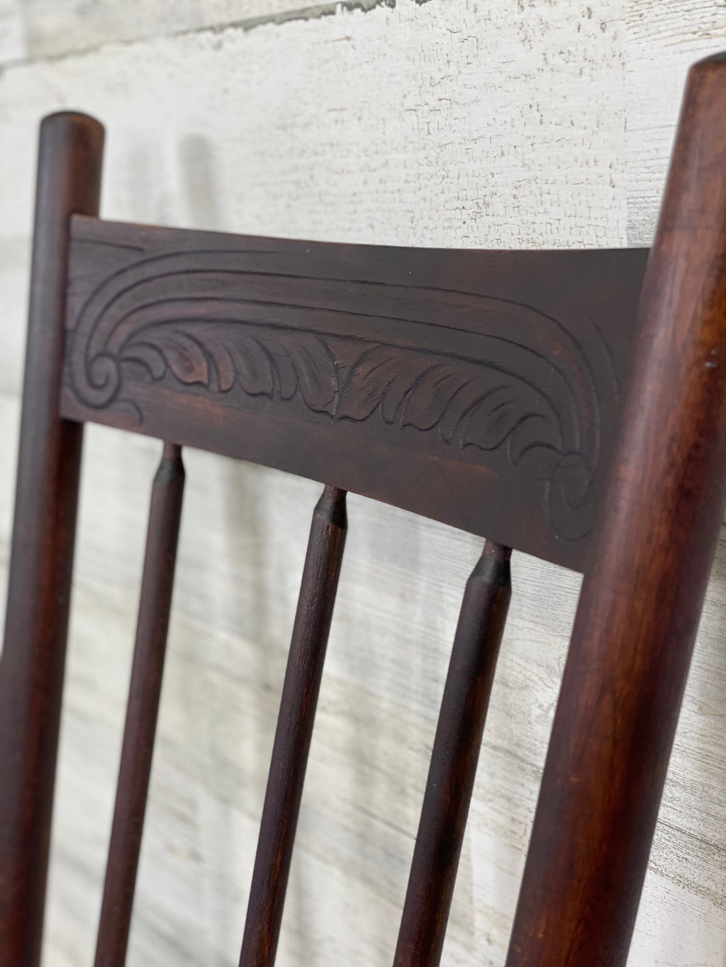 Antique Wood Chair Leather Seat